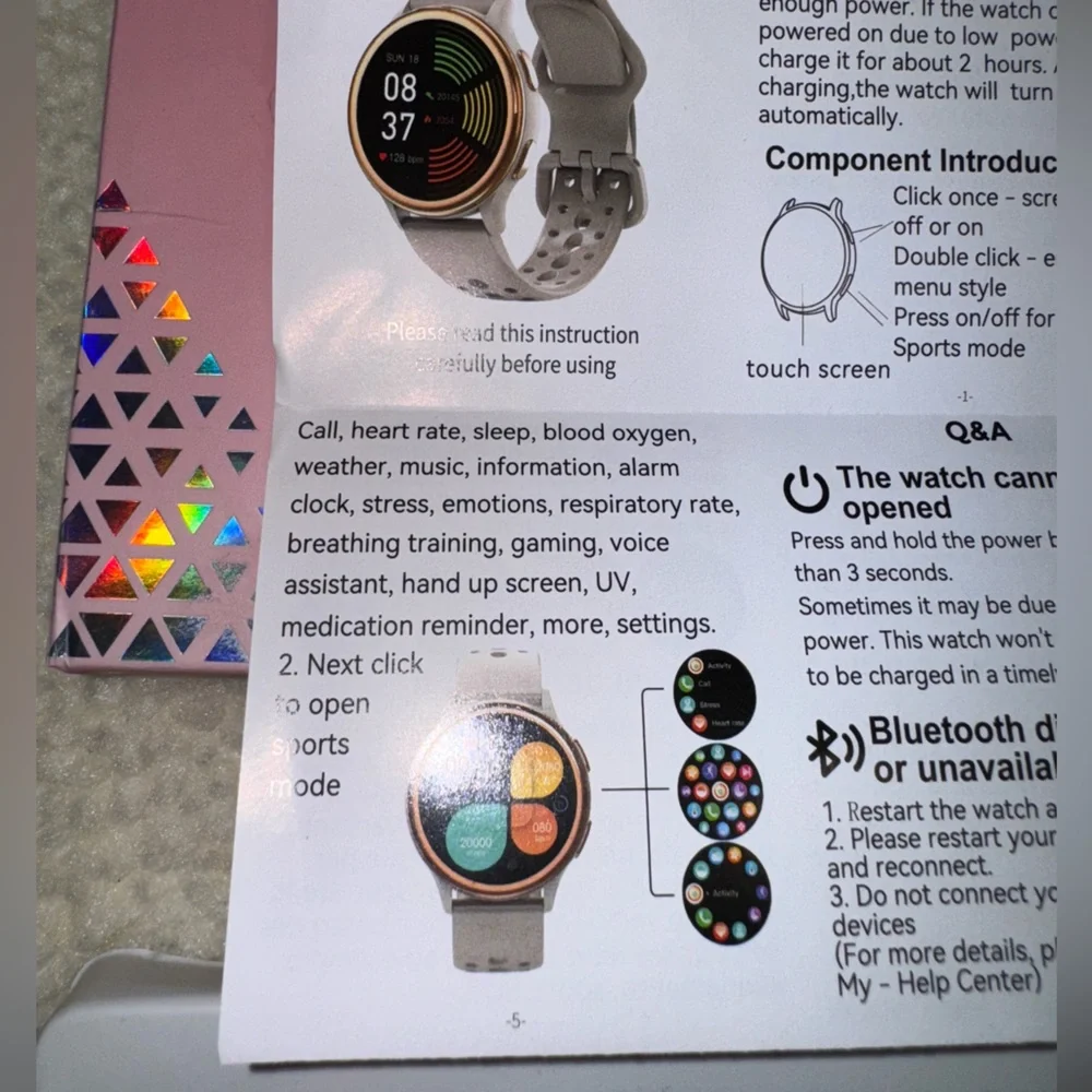 Smart Watch with Pink Bands, New